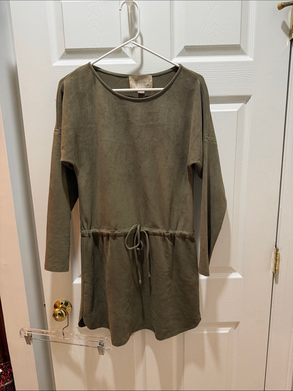 Women's Olive Drawstring Midi Dress